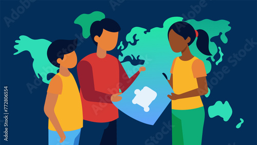 A family looking at a map representing the importance of considering different perspectives and finding common ground in problem solving.