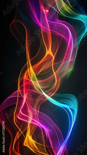 Abstract colorful light trails on black background