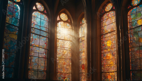 Sun rays piercing through stained glass windows 