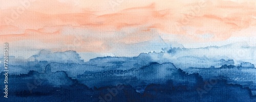 Abstract watercolor landscape with blue and orange hues