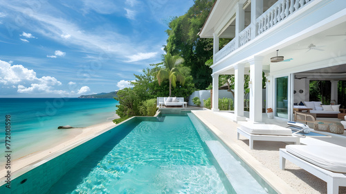 Serene Tropical Bliss: Luxury Beach Villa Overlooking Stunning Seascape and Infinity Pool