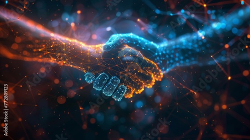 Two AI entities engage in an abstract digital handshake photo