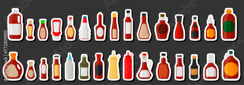 Illustration on theme big kit varied glass bottles filled liquid sauce fish