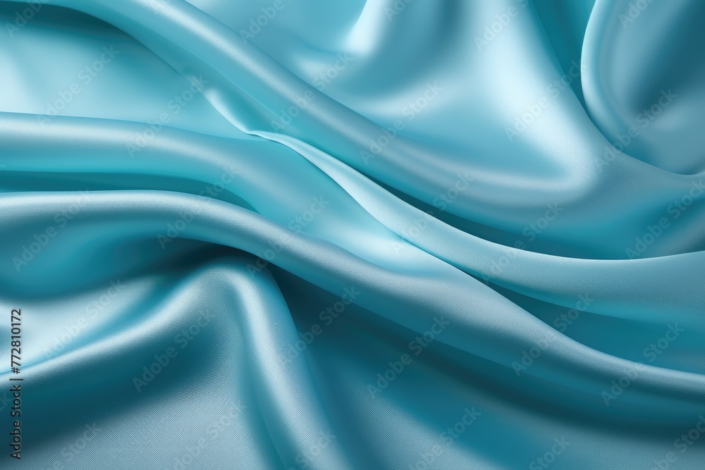 Fototapeta premium Closeup of rippled one blue color silk fabric Whole background Abstract background, AI generated
