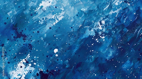 Abstract blue paint splashes and strokes