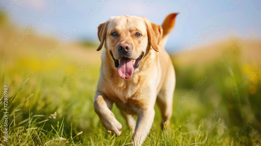 Golden Labrador Relishing the Sunset Glow in a Serene Field - Generative AI Golden Labrador Relishing the Sunset Glow in a Serene Field - Generative AI
