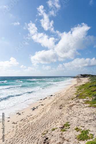 Unspoiled beach with surf on Cozumel Island, Mexico