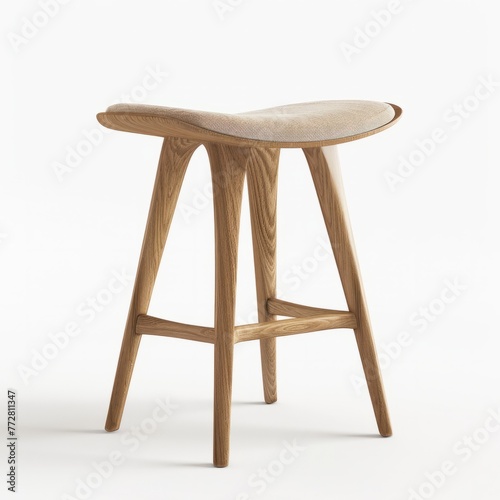 3D Render of a Scandinavian-inspired stool with splayed legs and a contoured seat, on isolated white background, Generative AI photo