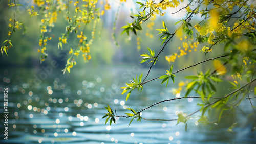 Spring’s Embrace: Weeping Willow by the Lake