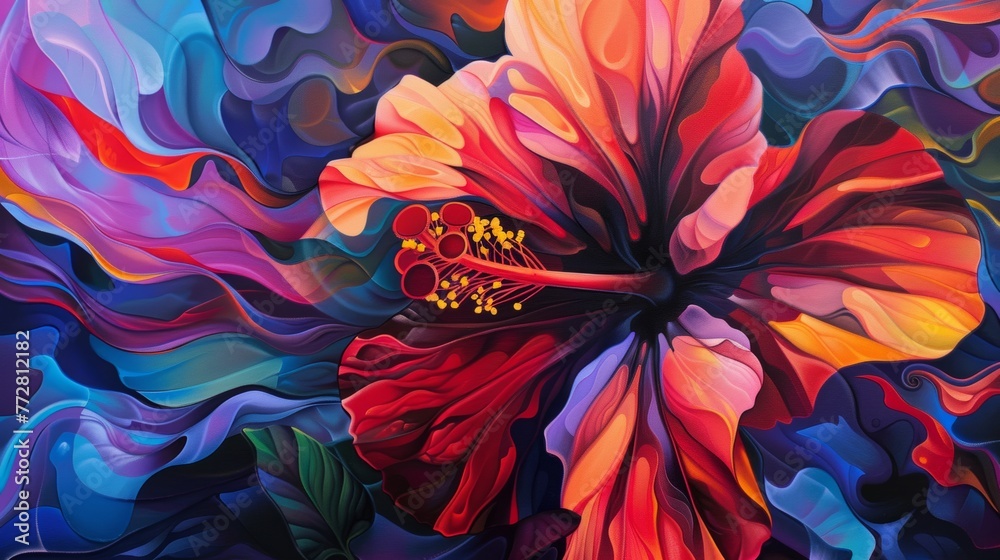Colorful abstract hibiscus flower illustration