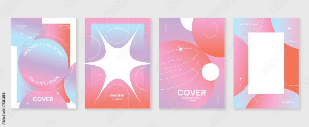 Fototapeta premium Gradient abstract cover background vector set. Minimalist style cover template with geometric shapes, frame, colorful and liquid color. Modern wallpaper design perfect for social media, idol poster.