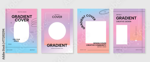 Gradient abstract cover background vector set. Minimalist style cover template with geometric shapes, frame, colorful and liquid color. Modern wallpaper design perfect for social media, idol poster. © TWINS DESIGN STUDIO