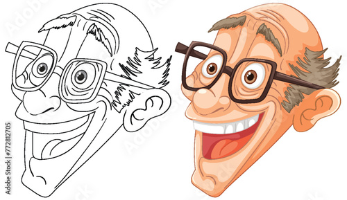 Black and white and colored cartoon faces