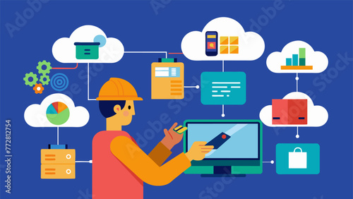 A handson shot of a workers hand navigating through a cloudbased inventory management system efficiently keeping track of raw materials and