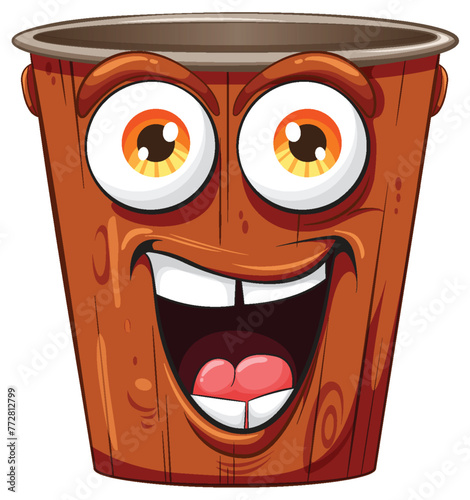 Cheerful wooden bucket with a lively face