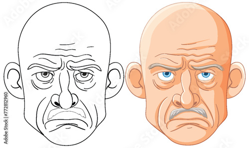 Two cartoon faces with exaggerated sad expressions.