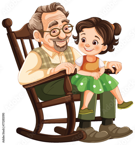 Elderly man and young girl enjoying each other's company.