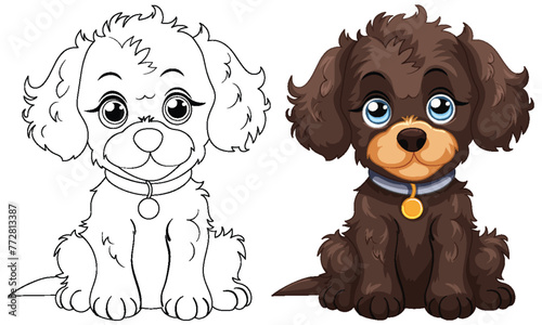 Two cute puppies with distinct fur colors