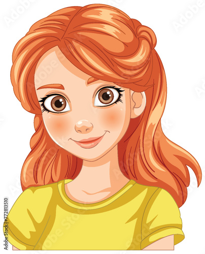 Illustration of a cheerful young girl with red hair