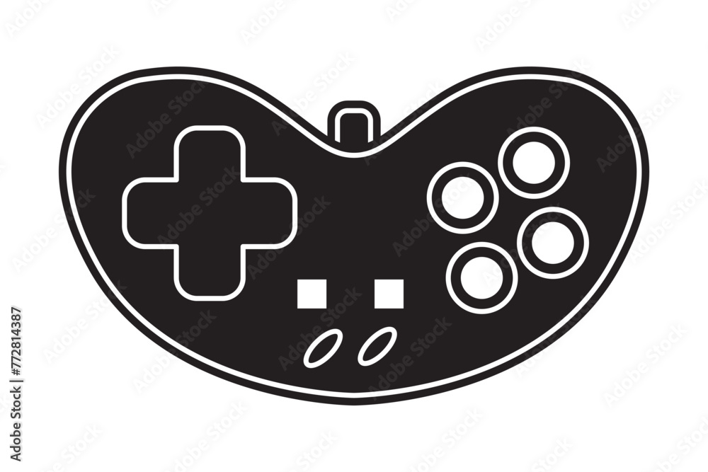 Vector game controller gamepad icon. Black shape joystick element flat style on white background. Gamer device Vector game controller gamepad icon. Black shape joystick element flat style on white background. Gamer device