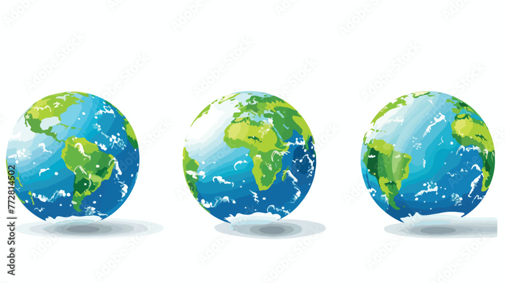 Blue globes with green continents  stock vector  flat - obrazy, fototapety, plakaty 