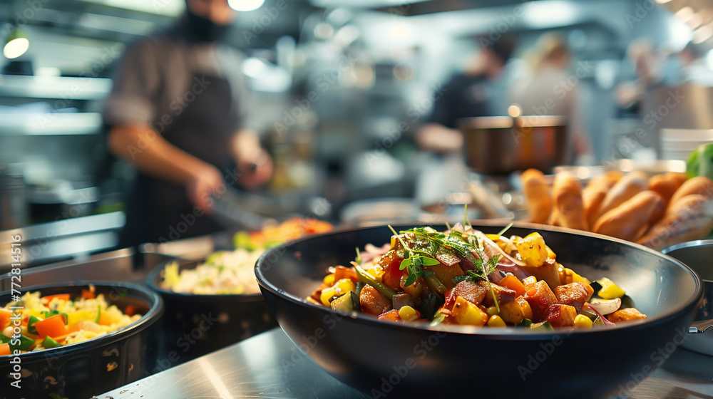 Chef preparing food in restaurant, meal, gourmet, man, freshness Chef preparing food in restaurant, meal, gourmet, man, freshness