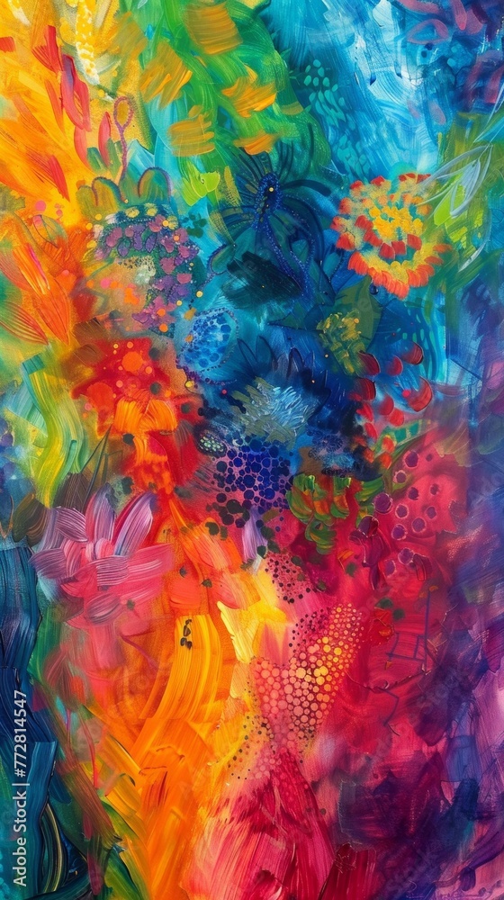 Vibrant abstract painting with colorful brushstrokes