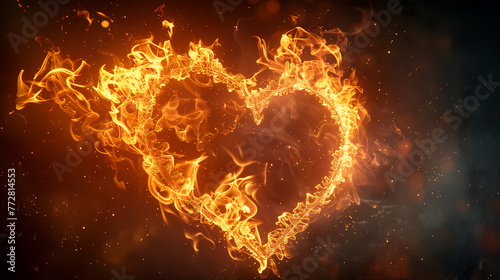 Heart made of fire, inferno, glowing, hell, bonfire photo