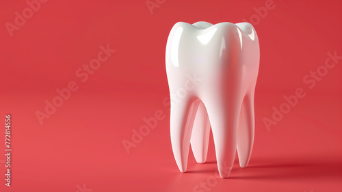 Tooth on red background, dentist, healthcare and medicine, dental health, single object