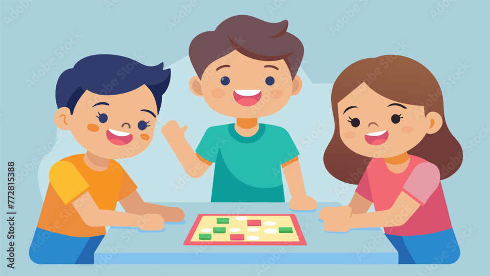 A group of siblings playfully teasing each other while engaging in a board game their bond and camaraderie evident in their joyful expressions.