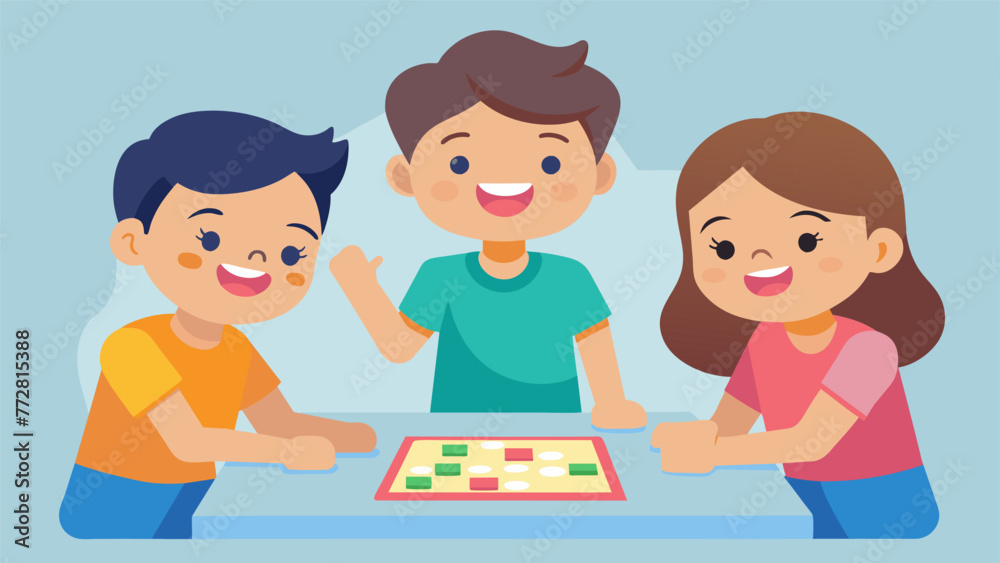 A group of siblings playfully teasing each other while engaging in a board game their bond and camaraderie evident in their joyful expressions. A group of siblings playfully teasing each other while engaging in a board game their bond and camaraderie evident in their joyful expressions.