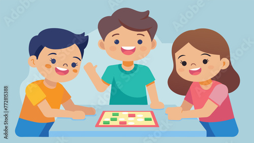 A group of siblings playfully teasing each other while engaging in a board game their bond and camaraderie evident in their joyful expressions.