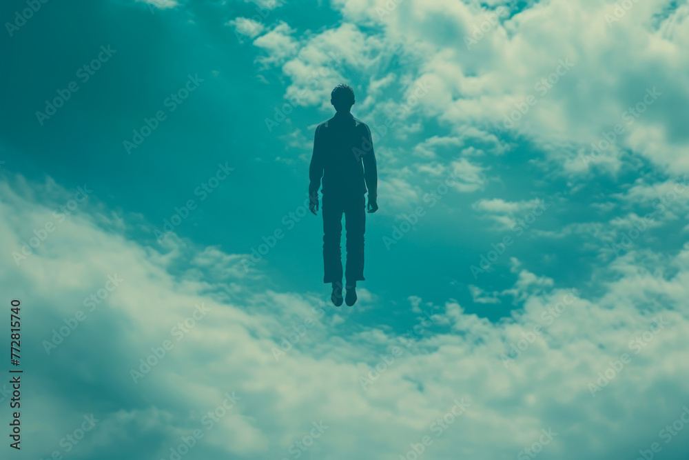 Silhouette of Man Floating in the Sky. Silhouette of Man Floating in the Sky.