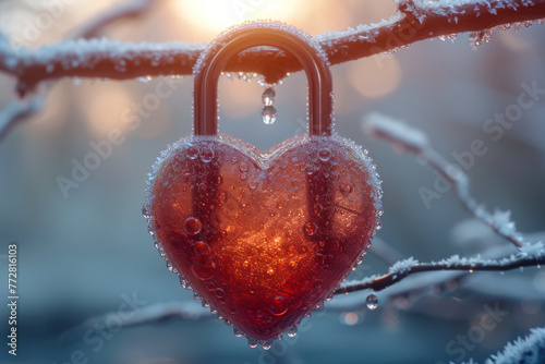Frosted Heart Lock on a Wintery Branch.