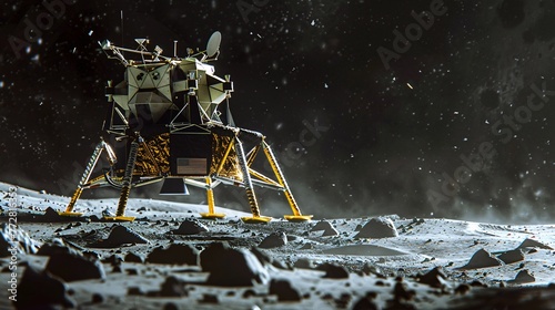 Artistic representation of India's lunar expedition with a spacecraft on the surface of the moon (3d rendering). photo