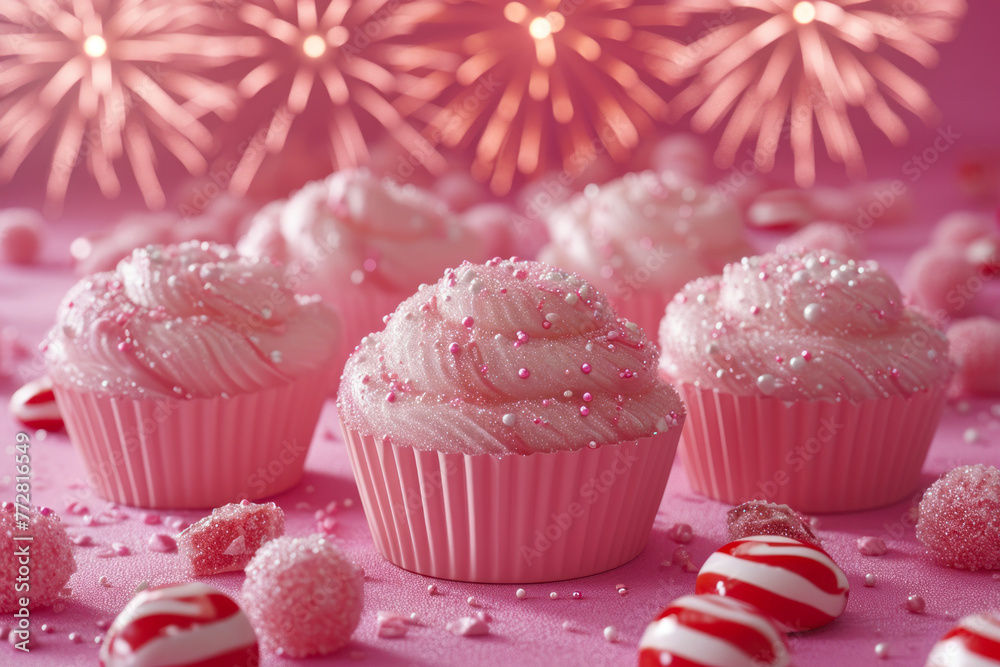 Sparkling Pink Cupcakes with Firework Display.