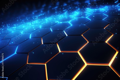 Neon Hexagons Background  3D Rendering Abstract hexagonal geometric ultrawide background  Ai generated