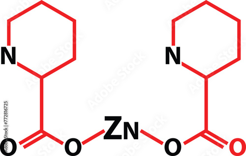 Zinc picolinate molecular chemical formula icon. Zinc infographics sign. Chemical structure of Zinc picolinate (C12H8N2O4Zn) symbol. flat style. © theerakit