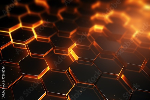 hexagon background with glowing lines 3D Rendering Abstract hexagonal geometric ultrawide background, Ai generated