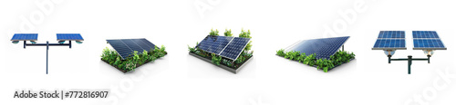 Set of solar street lamp, each street lamp is installed with two solar panels on transparency background PNG 