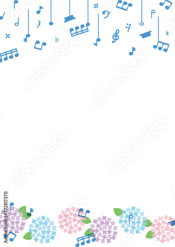 Wallpaper Mural あじさいと音符の雨のフレーム_縦 Torontodigital.ca
