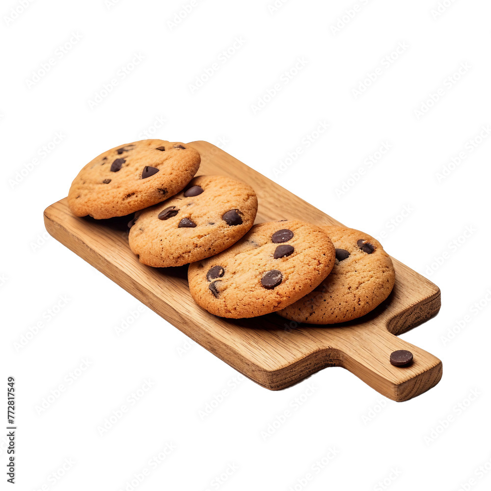 Transparent Cookies with Choco Chocolate chips on Cutting Board Transparent Cookies with Choco Chocolate chips on Cutting Board