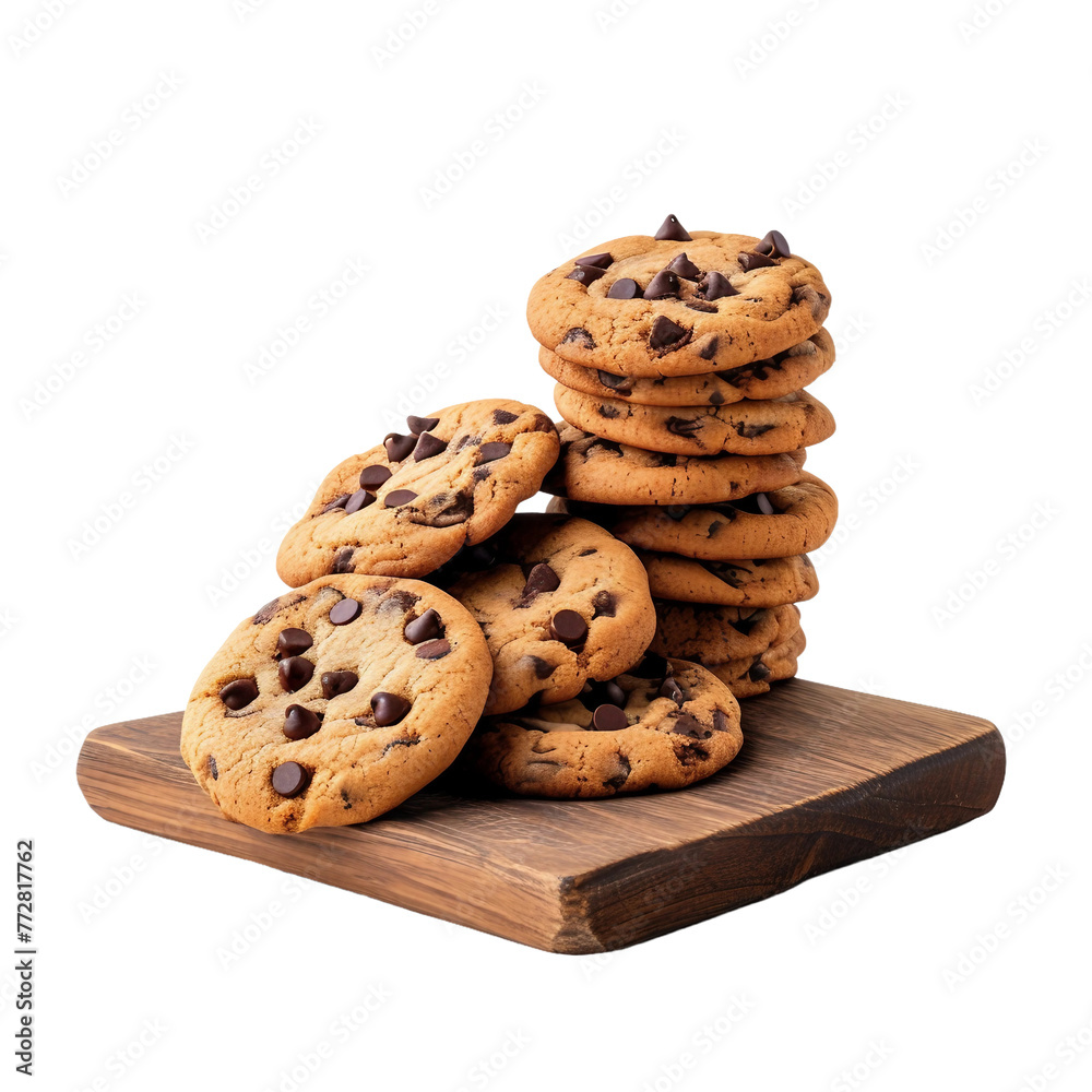 Transparent Cookies with Choco Chocolate chips on Cutting Board