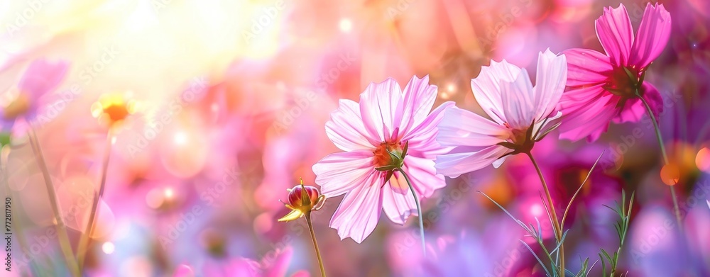 Glowing Dawn on Cosmos Field: A Vivid Dance of Light and Color - Generative AI Glowing Dawn on Cosmos Field: A Vivid Dance of Light and Color - Generative AI