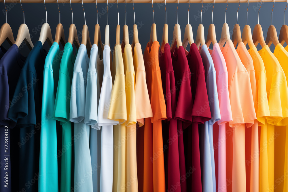 Colorful clothes on hangers, lifestyle Colorful clothes on hangers, lifestyle