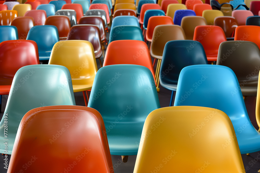 Naklejka premium Rows of colorful chairs