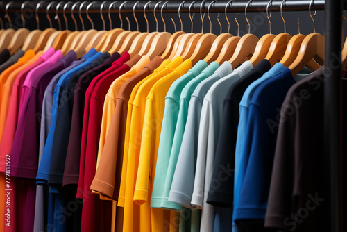 Colorful clothes on hangers, lifestyle