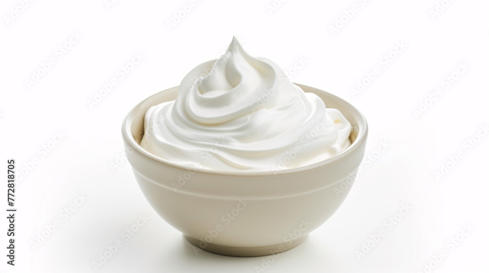 Bowl of isolated white sour cream. Bowl of isolated white sour cream.