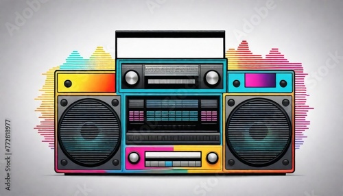 A retrostyle boombox with colorful cassette tapes  (7) photo