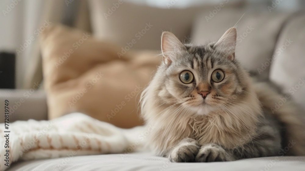 Elegant British Longhair Cat Gazing Serenely - Portrait Study Generative AI Elegant British Longhair Cat Gazing Serenely - Portrait Study Generative AI